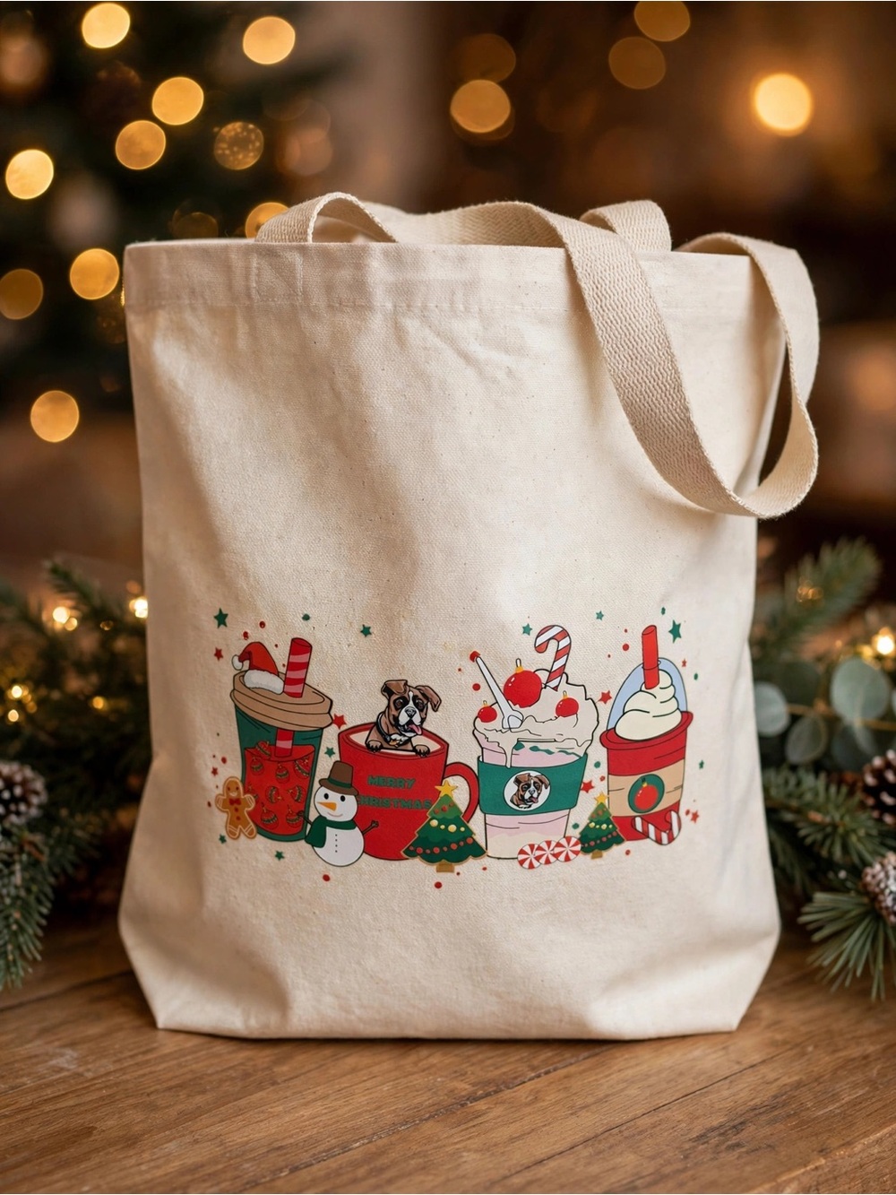Christmas Coffee Lovers Canva Tote Bag Organic Cotton